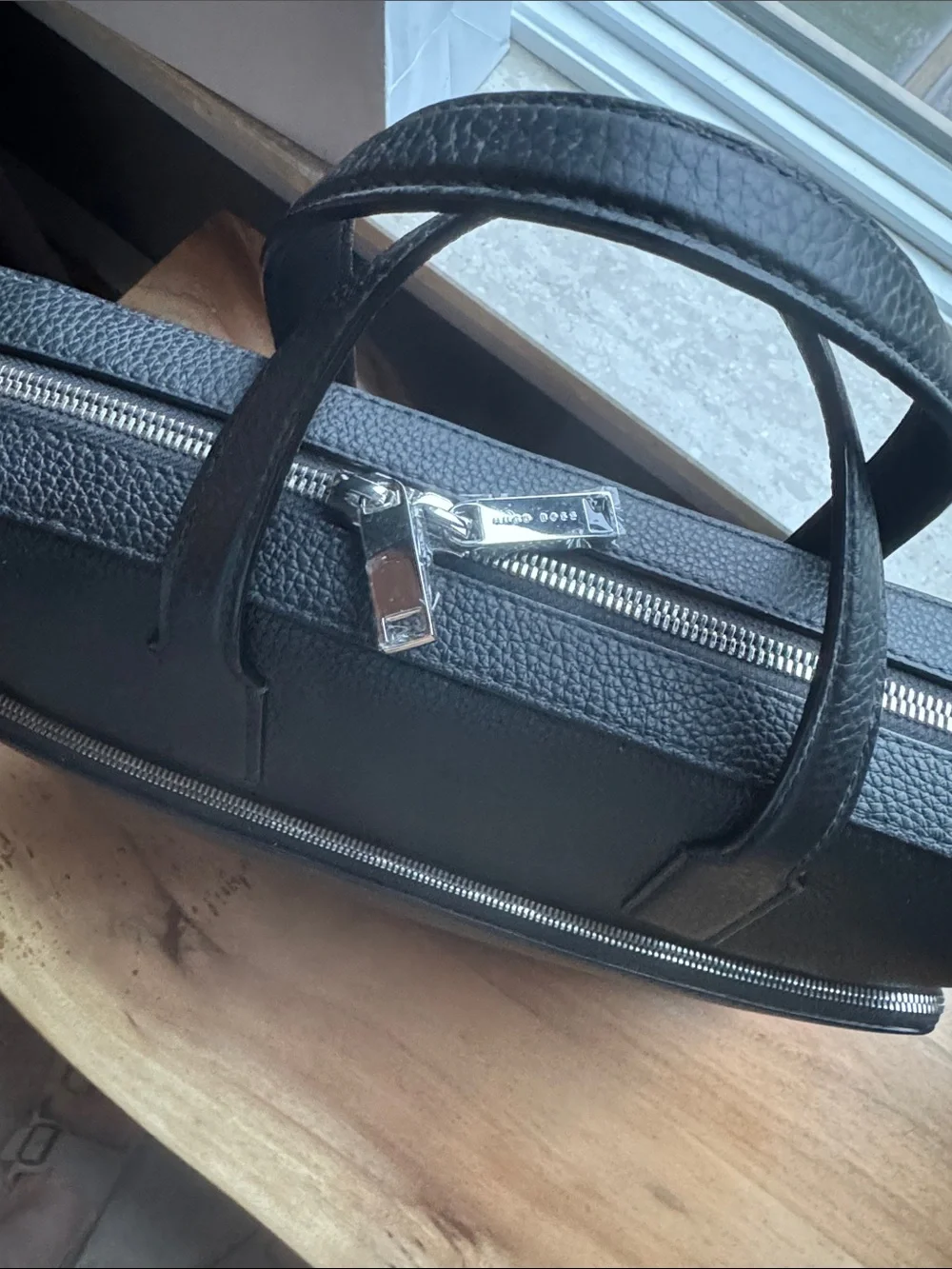 Boss Black Leather Briefcase for Men - Classic Professional